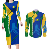Saint Vincent and the Grenadines Flag Wave Map Couples Matching Long Sleeve Bodycon Dress and Long Sleeve Button Shirt Caribbean Island Pride Pullover - Wonder Print Shop