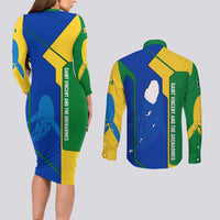 Saint Vincent and the Grenadines Flag Wave Map Couples Matching Long Sleeve Bodycon Dress and Long Sleeve Button Shirt Caribbean Island Pride Pullover - Wonder Print Shop