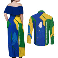 Saint Vincent and the Grenadines Flag Wave Map Couples Matching Off Shoulder Maxi Dress and Long Sleeve Button Shirt Caribbean Island Pride Pullover - Wonder Print Shop