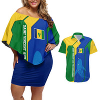 Saint Vincent and the Grenadines Flag Wave Map Couples Matching Off Shoulder Short Dress and Hawaiian Shirt Caribbean Island Pride Pullover - Wonder Print Shop