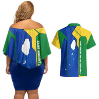 Saint Vincent and the Grenadines Flag Wave Map Couples Matching Off Shoulder Short Dress and Hawaiian Shirt Caribbean Island Pride Pullover - Wonder Print Shop