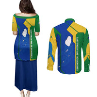 Saint Vincent and the Grenadines Flag Wave Map Couples Matching Puletasi and Long Sleeve Button Shirt Caribbean Island Pride Pullover - Wonder Print Shop