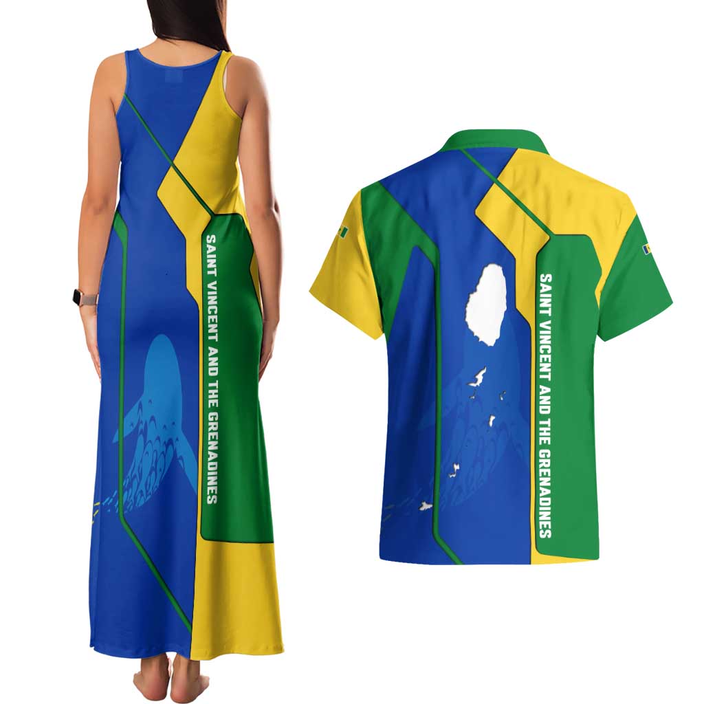 Saint Vincent and the Grenadines Flag Wave Map Couples Matching Tank Maxi Dress and Hawaiian Shirt Caribbean Island Pride Pullover - Wonder Print Shop