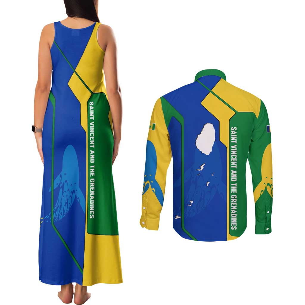 Saint Vincent and the Grenadines Flag Wave Map Couples Matching Tank Maxi Dress and Long Sleeve Button Shirt Caribbean Island Pride Pullover - Wonder Print Shop