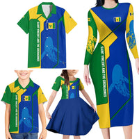 Saint Vincent and the Grenadines Flag Wave Map Family Matching Long Sleeve Bodycon Dress and Hawaiian Shirt Caribbean Island Pride Pullover - Wonder Print Shop