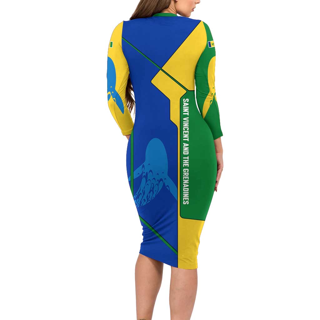 Saint Vincent and the Grenadines Flag Wave Map Family Matching Long Sleeve Bodycon Dress and Hawaiian Shirt Caribbean Island Pride Pullover - Wonder Print Shop