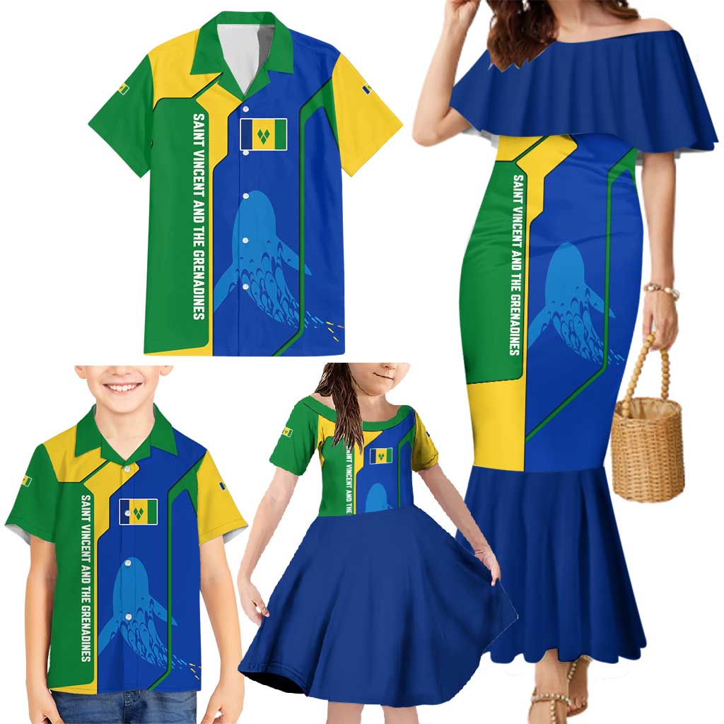 Saint Vincent and the Grenadines Flag Wave Map Family Matching Mermaid Dress and Hawaiian Shirt Caribbean Island Pride Pullover - Wonder Print Shop