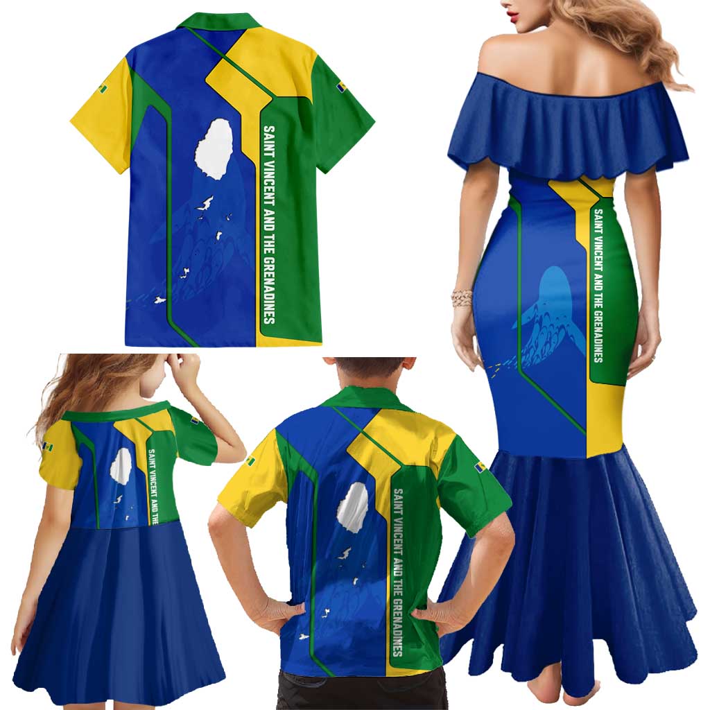 Saint Vincent and the Grenadines Flag Wave Map Family Matching Mermaid Dress and Hawaiian Shirt Caribbean Island Pride Pullover - Wonder Print Shop