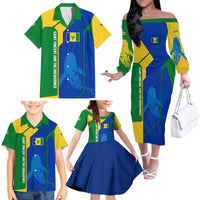 Saint Vincent and the Grenadines Flag Wave Map Family Matching Off The Shoulder Long Sleeve Dress and Hawaiian Shirt Caribbean Island Pride Pullover - Wonder Print Shop