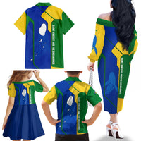 Saint Vincent and the Grenadines Flag Wave Map Family Matching Off The Shoulder Long Sleeve Dress and Hawaiian Shirt Caribbean Island Pride Pullover - Wonder Print Shop