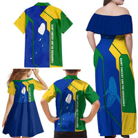 Saint Vincent and the Grenadines Flag Wave Map Family Matching Off Shoulder Maxi Dress and Hawaiian Shirt Caribbean Island Pride Pullover - Wonder Print Shop
