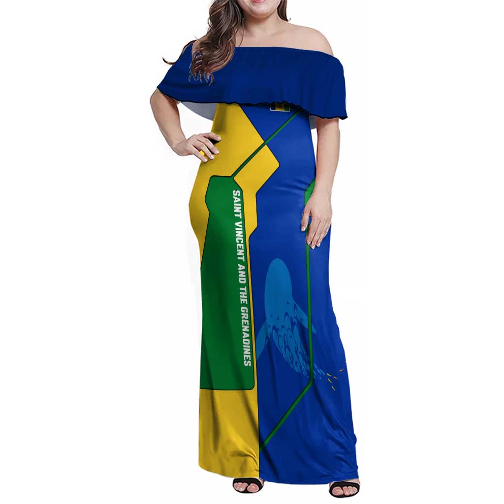 Saint Vincent and the Grenadines Flag Wave Map Family Matching Off Shoulder Maxi Dress and Hawaiian Shirt Caribbean Island Pride Pullover - Wonder Print Shop