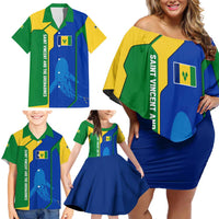 Saint Vincent and the Grenadines Flag Wave Map Family Matching Off Shoulder Short Dress and Hawaiian Shirt Caribbean Island Pride Pullover - Wonder Print Shop