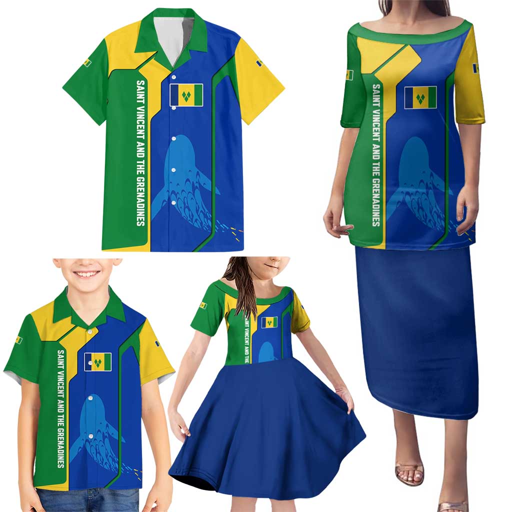 Saint Vincent and the Grenadines Flag Wave Map Family Matching Puletasi and Hawaiian Shirt Caribbean Island Pride Pullover - Wonder Print Shop