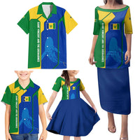 Saint Vincent and the Grenadines Flag Wave Map Family Matching Puletasi and Hawaiian Shirt Caribbean Island Pride Pullover - Wonder Print Shop