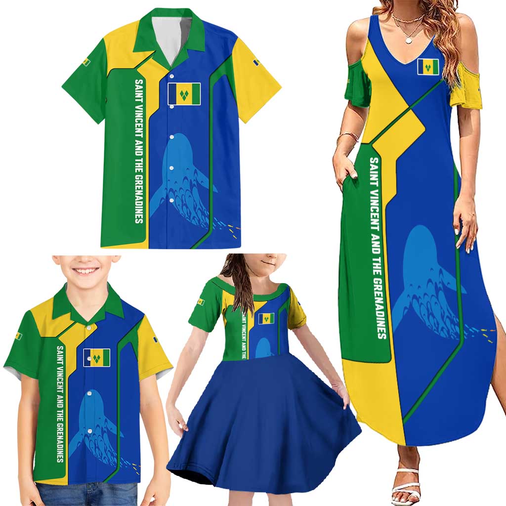 Saint Vincent and the Grenadines Flag Wave Map Family Matching Summer Maxi Dress and Hawaiian Shirt Caribbean Island Pride Pullover - Wonder Print Shop
