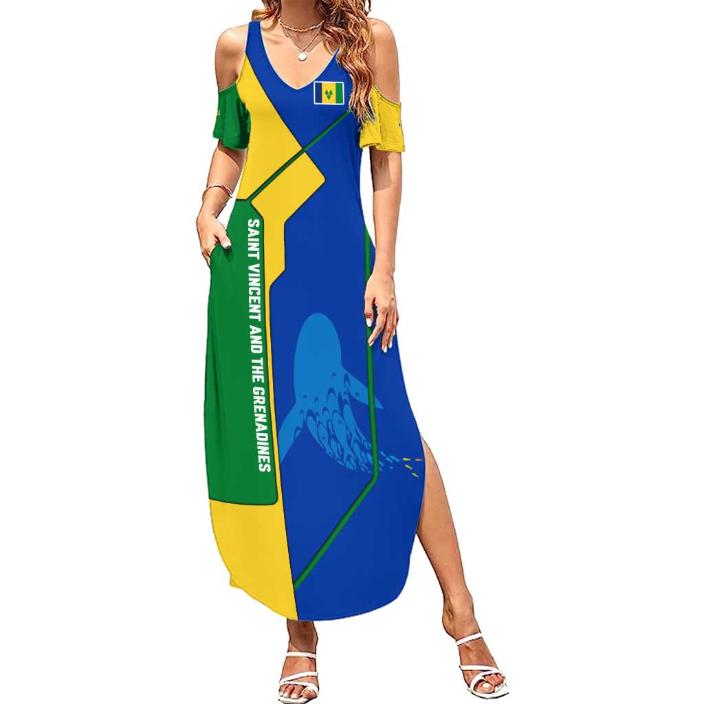 Saint Vincent and the Grenadines Flag Wave Map Family Matching Summer Maxi Dress and Hawaiian Shirt Caribbean Island Pride Pullover - Wonder Print Shop