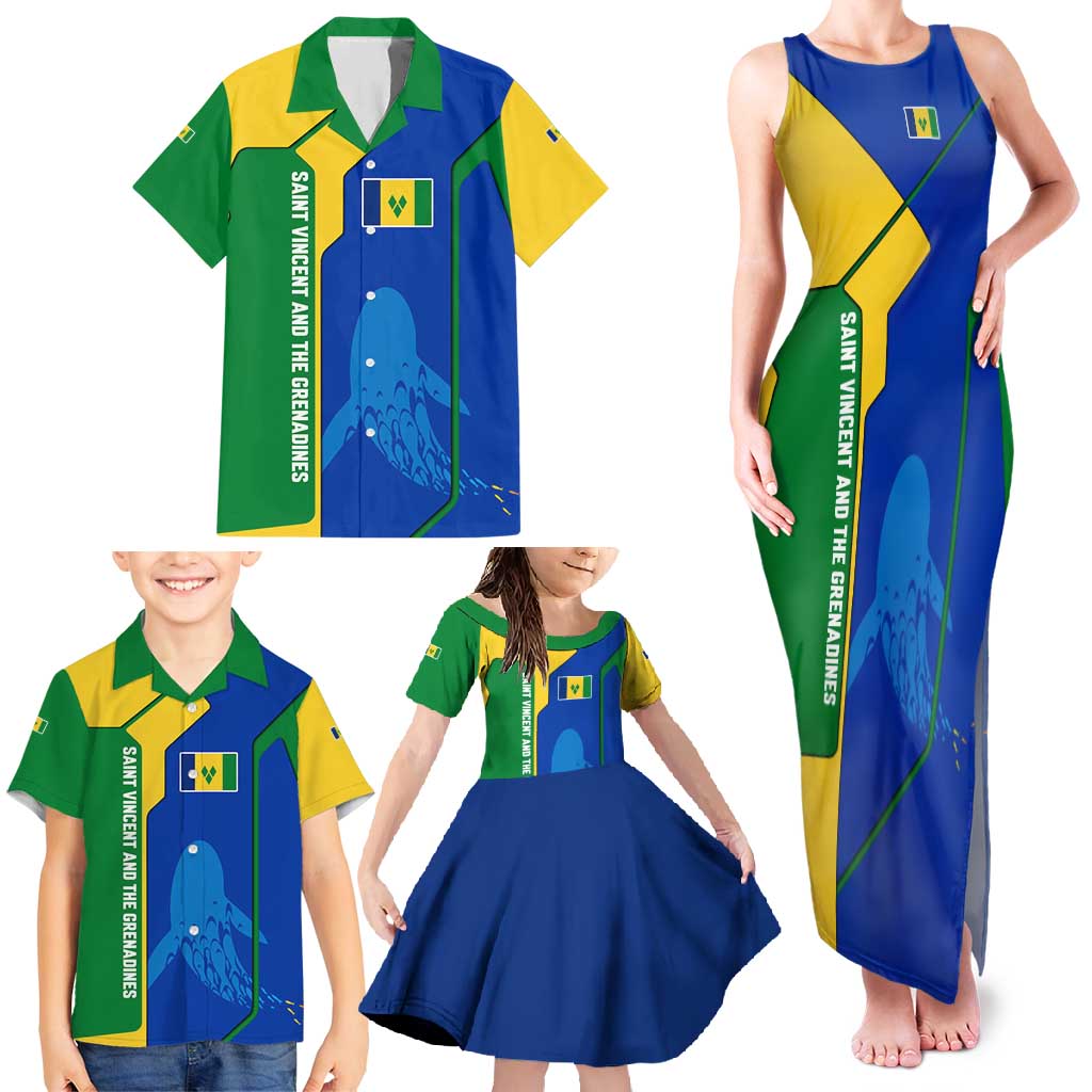 Saint Vincent and the Grenadines Flag Wave Map Family Matching Tank Maxi Dress and Hawaiian Shirt Caribbean Island Pride Pullover - Wonder Print Shop