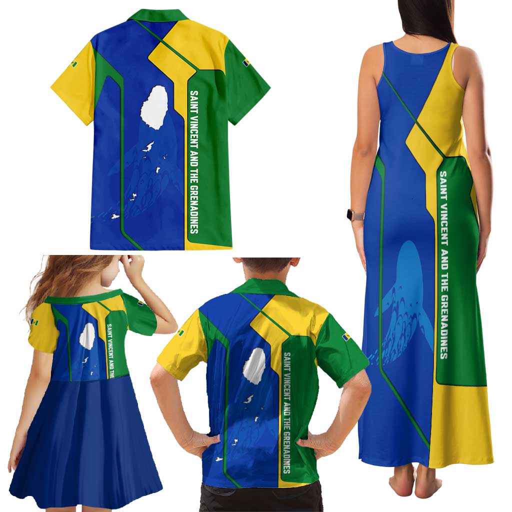 Saint Vincent and the Grenadines Flag Wave Map Family Matching Tank Maxi Dress and Hawaiian Shirt Caribbean Island Pride Pullover - Wonder Print Shop