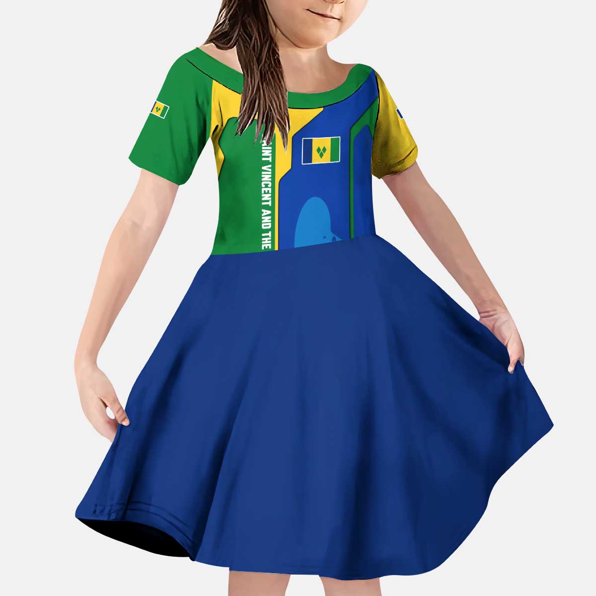 Saint Vincent and the Grenadines Flag Wave Map Kid Short Sleeve Dress Caribbean Island Pride Pullover - Wonder Print Shop