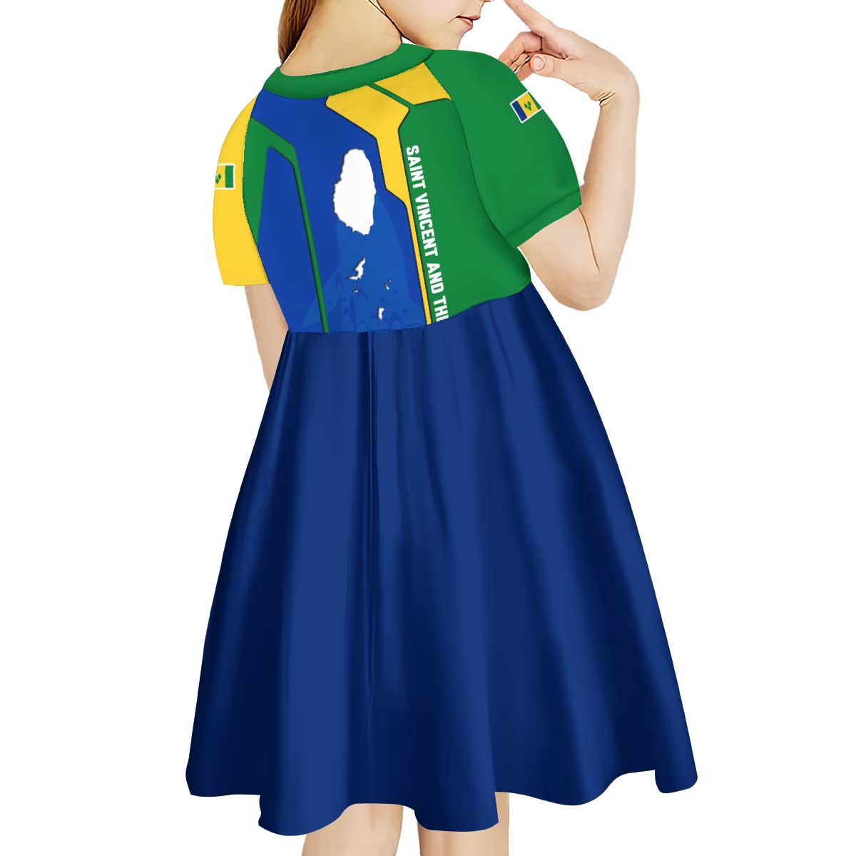 Saint Vincent and the Grenadines Flag Wave Map Kid Short Sleeve Dress Caribbean Island Pride Pullover - Wonder Print Shop