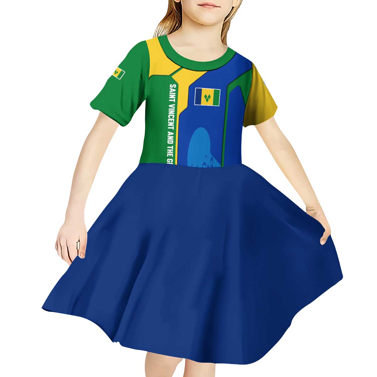 Saint Vincent and the Grenadines Flag Wave Map Kid Short Sleeve Dress Caribbean Island Pride Pullover - Wonder Print Shop