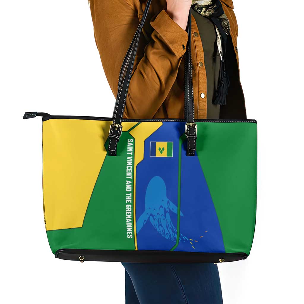 Saint Vincent and the Grenadines Flag Wave Map Leather Tote Bag Caribbean Island Pride Pullover - Wonder Print Shop