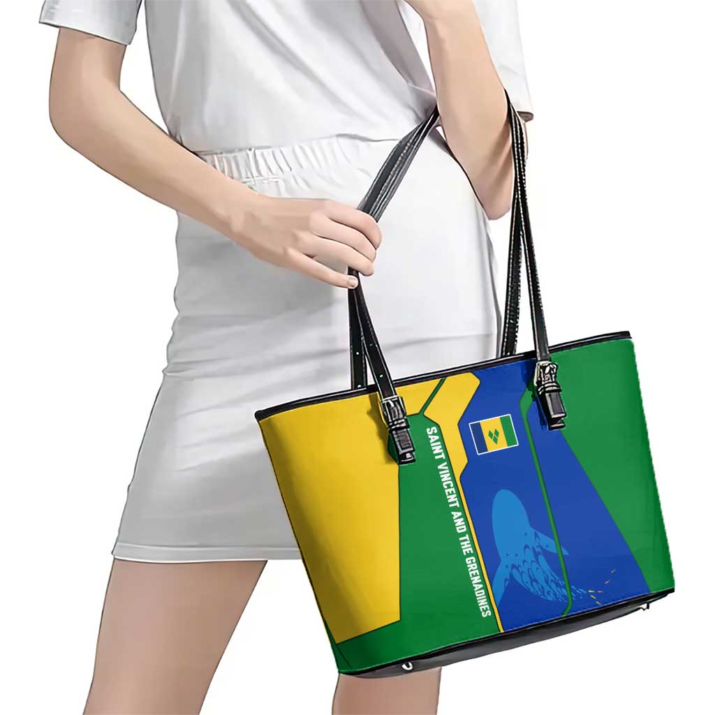 Saint Vincent and the Grenadines Flag Wave Map Leather Tote Bag Caribbean Island Pride Pullover - Wonder Print Shop
