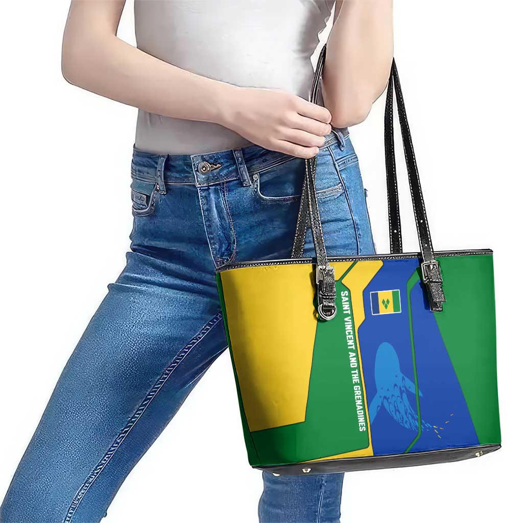 Saint Vincent and the Grenadines Flag Wave Map Leather Tote Bag Caribbean Island Pride Pullover - Wonder Print Shop