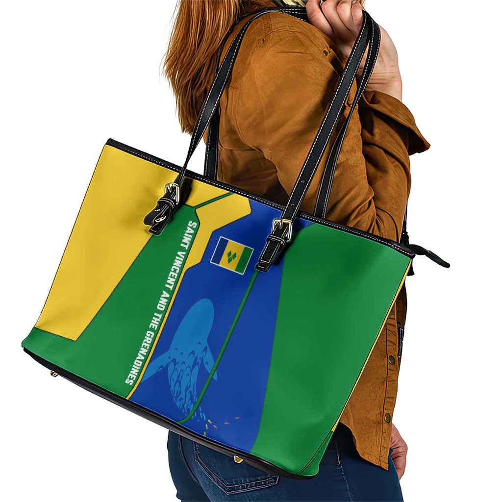 Saint Vincent and the Grenadines Flag Wave Map Leather Tote Bag Caribbean Island Pride Pullover - Wonder Print Shop