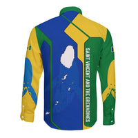Saint Vincent and the Grenadines Flag Wave Map Long Sleeve Button Shirt Caribbean Island Pride Pullover - Wonder Print Shop