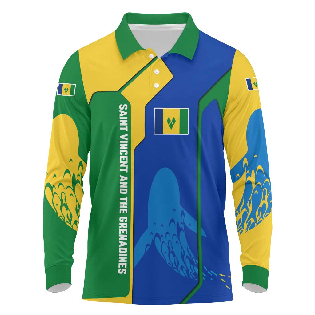Saint Vincent and the Grenadines Flag Wave Map Long Sleeve Polo Shirt Caribbean Island Pride Pullover - Wonder Print Shop