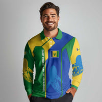 Saint Vincent and the Grenadines Flag Wave Map Long Sleeve Polo Shirt Caribbean Island Pride Pullover - Wonder Print Shop