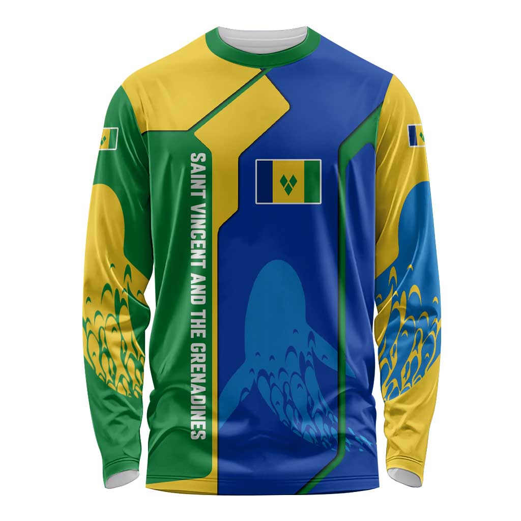Saint Vincent and the Grenadines Flag Wave Map Long Sleeve Shirt Caribbean Island Pride Pullover - Wonder Print Shop