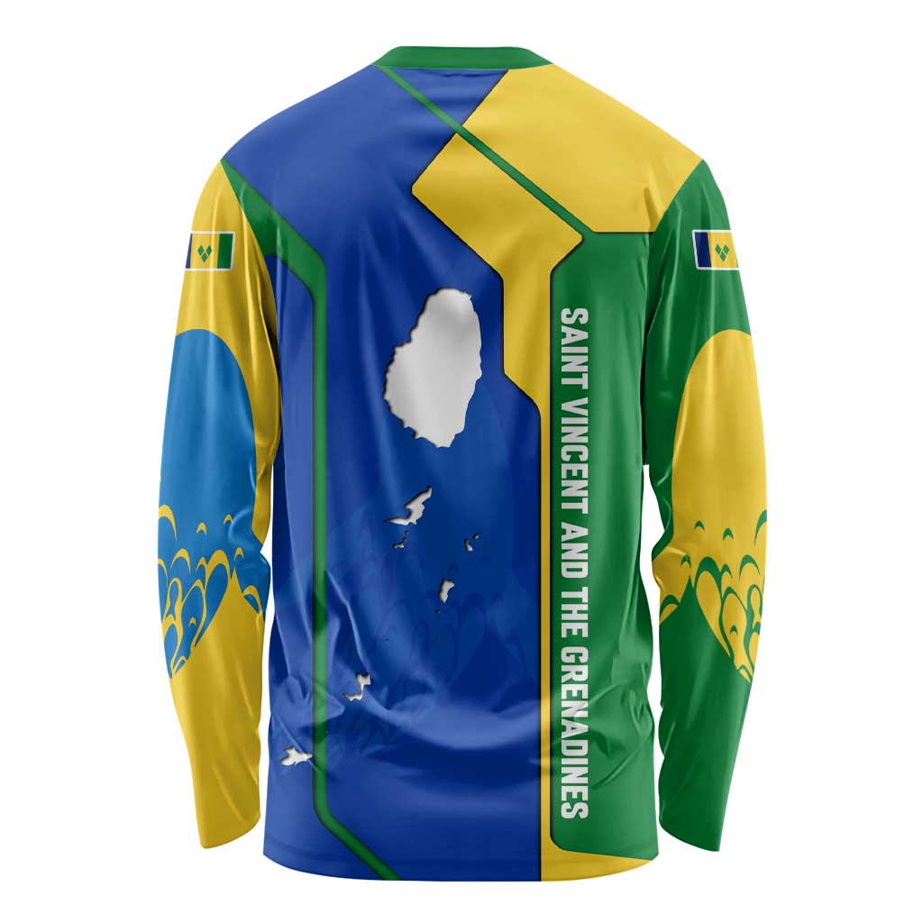 Saint Vincent and the Grenadines Flag Wave Map Long Sleeve Shirt Caribbean Island Pride Pullover - Wonder Print Shop
