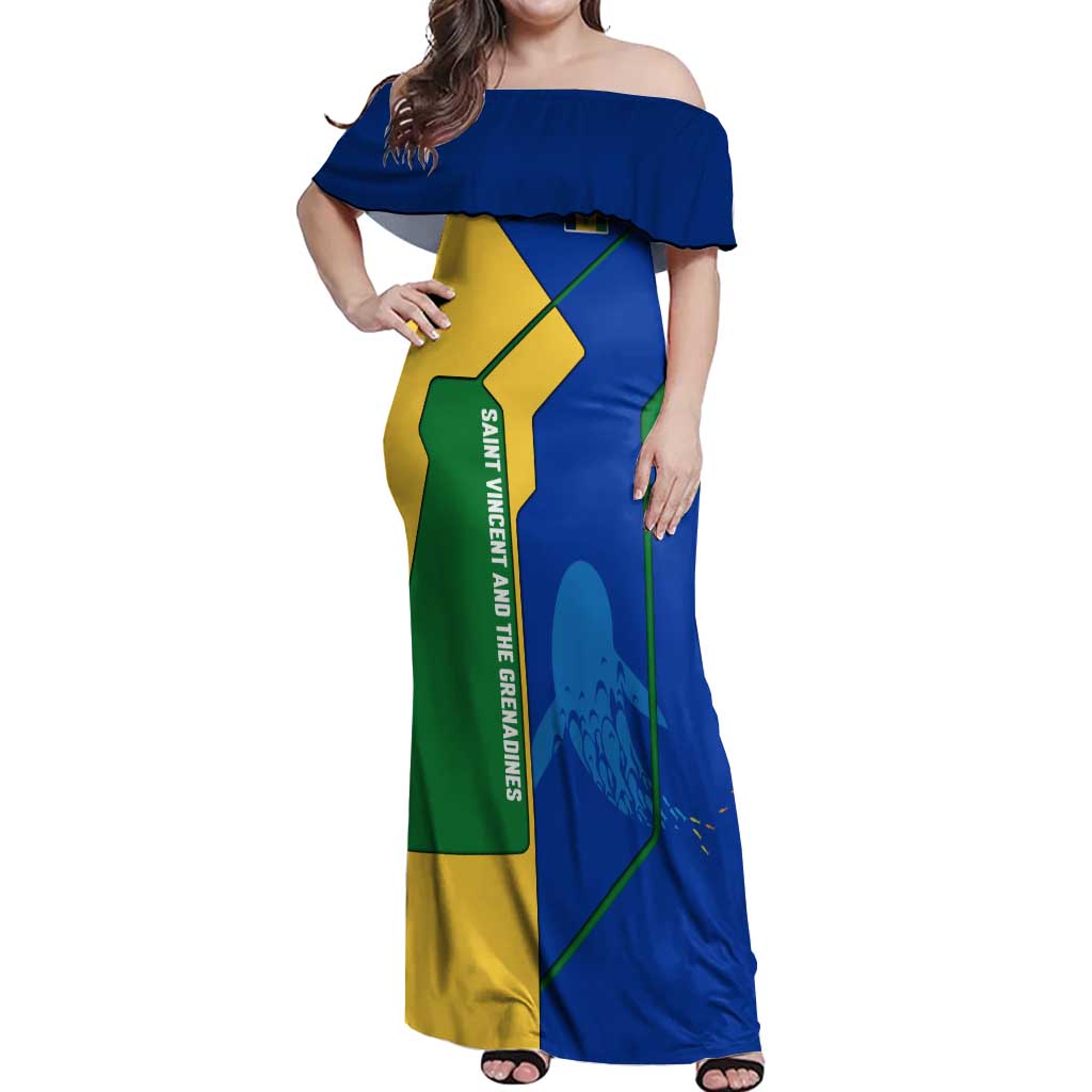 Saint Vincent and the Grenadines Flag Wave Map Off Shoulder Maxi Dress Caribbean Island Pride Pullover - Wonder Print Shop