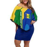 Saint Vincent and the Grenadines Flag Wave Map Off Shoulder Short Dress Caribbean Island Pride Pullover - Wonder Print Shop