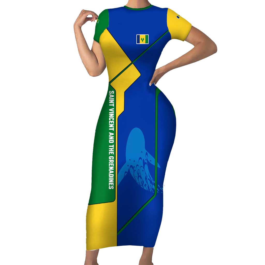 Saint Vincent and the Grenadines Flag Wave Map Short Sleeve Bodycon Dress Caribbean Island Pride Pullover - Wonder Print Shop