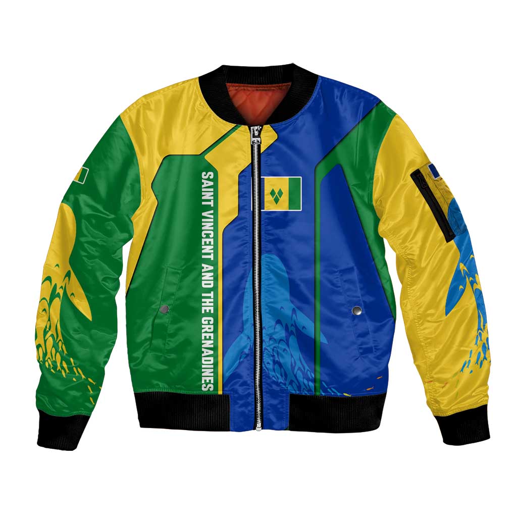 Saint Vincent and the Grenadines Flag Wave Map Sleeve Zip Bomber Jacket Caribbean Island Pride Pullover - Wonder Print Shop
