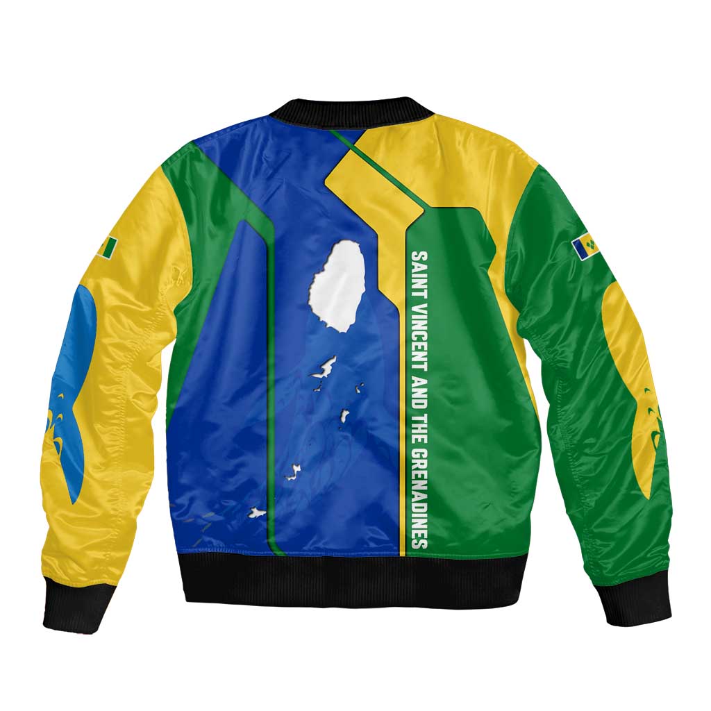 Saint Vincent and the Grenadines Flag Wave Map Sleeve Zip Bomber Jacket Caribbean Island Pride Pullover - Wonder Print Shop