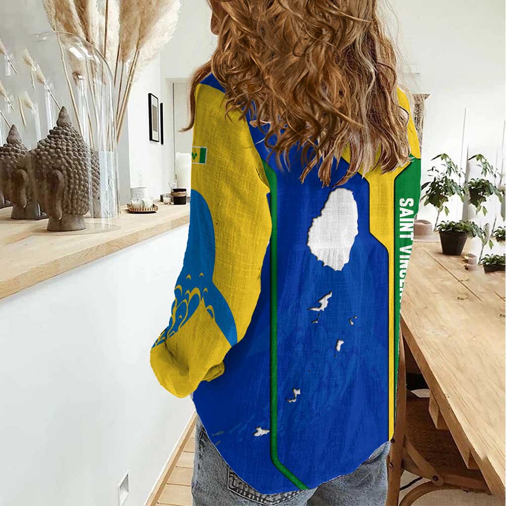 Saint Vincent and the Grenadines Flag Wave Map Women Casual Shirt Caribbean Island Pride Pullover - Wonder Print Shop