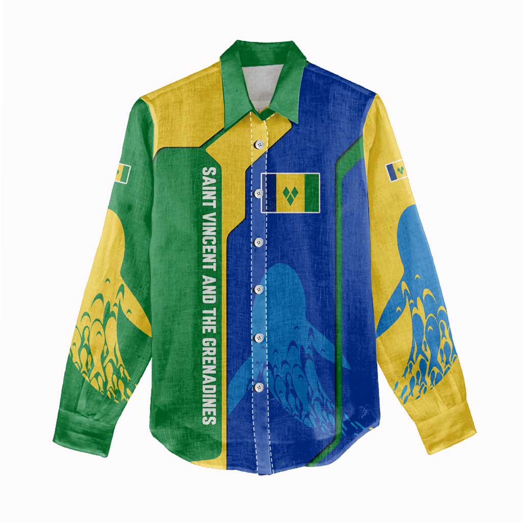 Saint Vincent and the Grenadines Flag Wave Map Women Casual Shirt Caribbean Island Pride Pullover - Wonder Print Shop