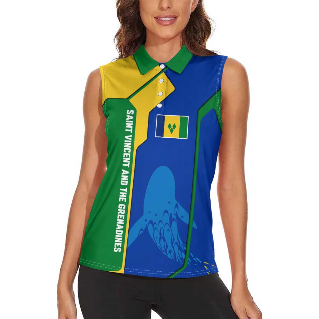 Saint Vincent and the Grenadines Flag Wave Map Women Sleeveless Polo Shirt Caribbean Island Pride Pullover - Wonder Print Shop