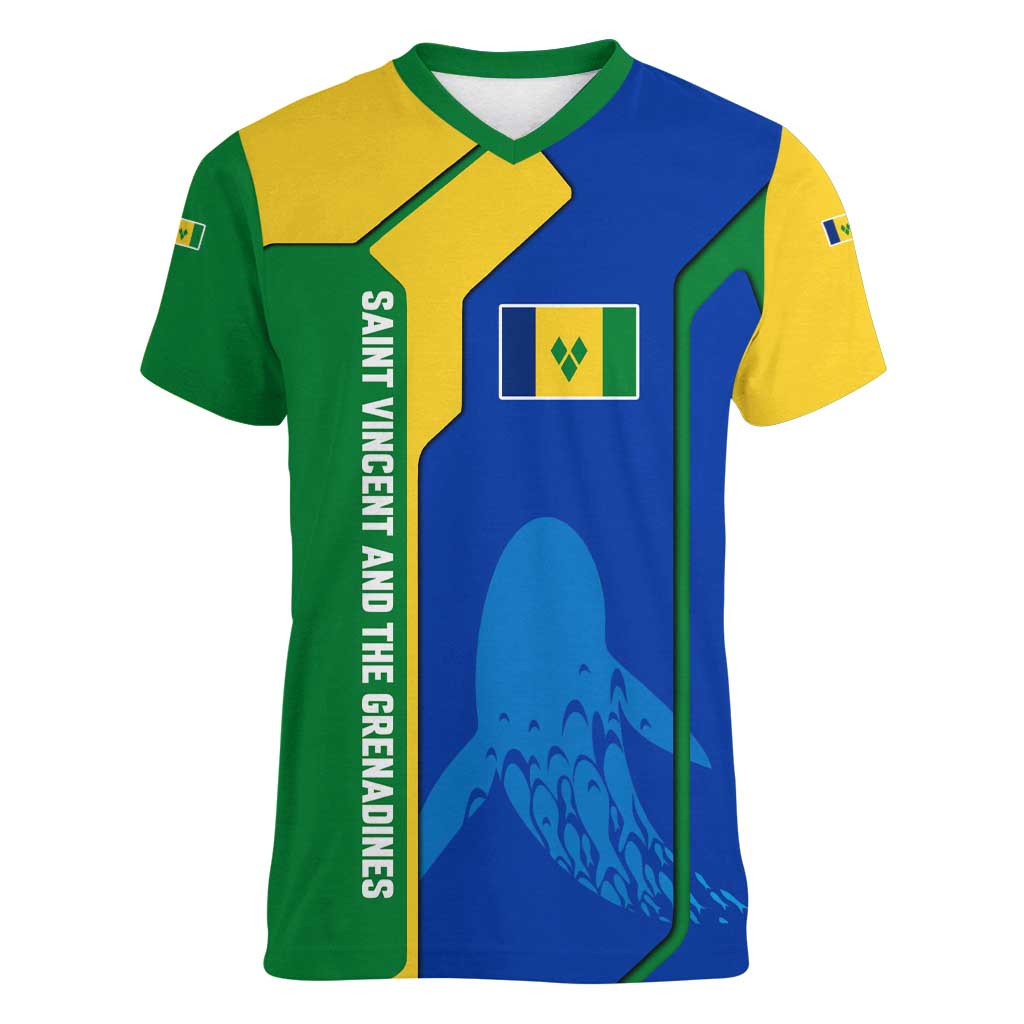 Saint Vincent and the Grenadines Flag Wave Map Women V-Neck T-Shirt Caribbean Island Pride Pullover - Wonder Print Shop