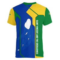 Saint Vincent and the Grenadines Flag Wave Map Women V-Neck T-Shirt Caribbean Island Pride Pullover - Wonder Print Shop