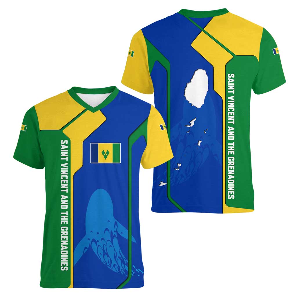 Saint Vincent and the Grenadines Flag Wave Map Women V-Neck T-Shirt Caribbean Island Pride Pullover - Wonder Print Shop