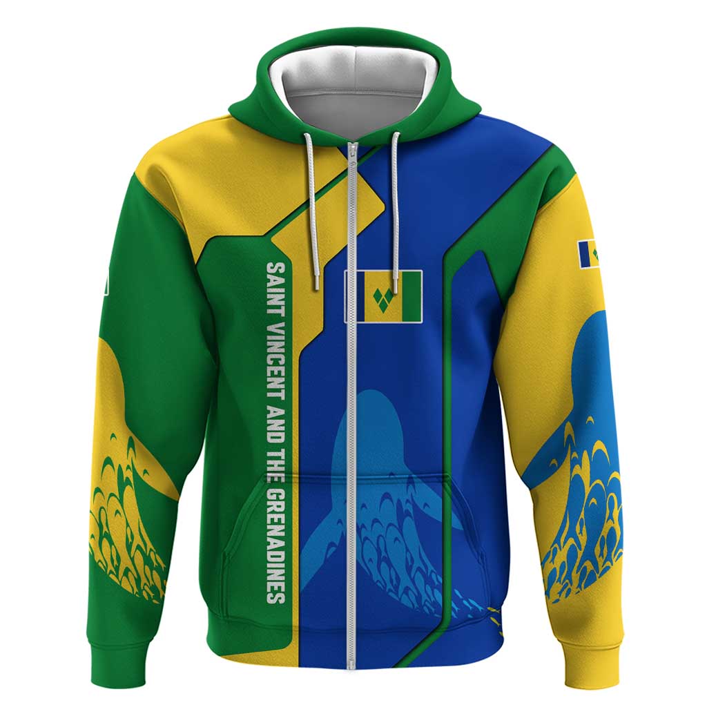 Saint Vincent and the Grenadines Flag Wave Map Zip Hoodie Caribbean Island Pride Pullover - Wonder Print Shop