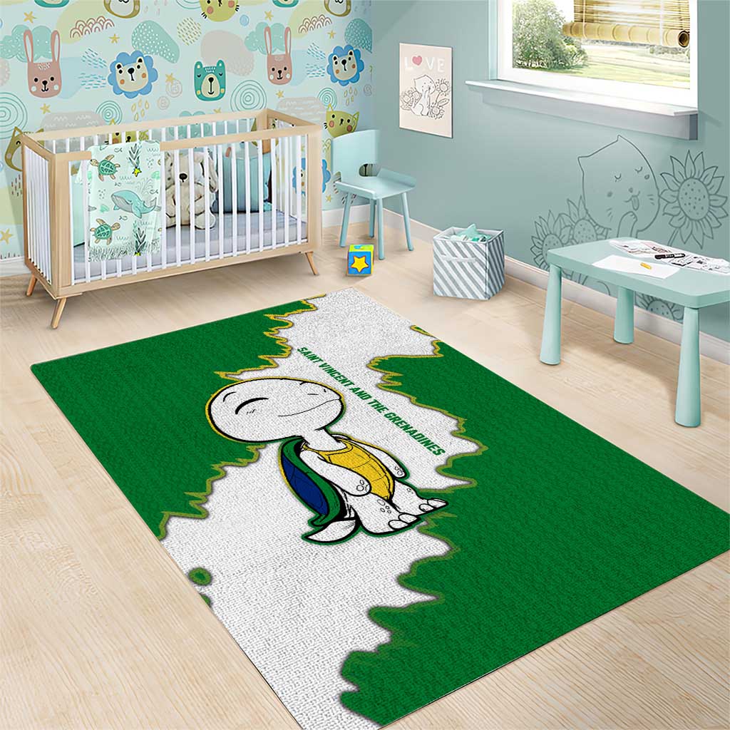 Saint Vincent and the Grenadines Turtle Area Rug with Coat of Arms and Green Heritage Design - Wonder Print Shop