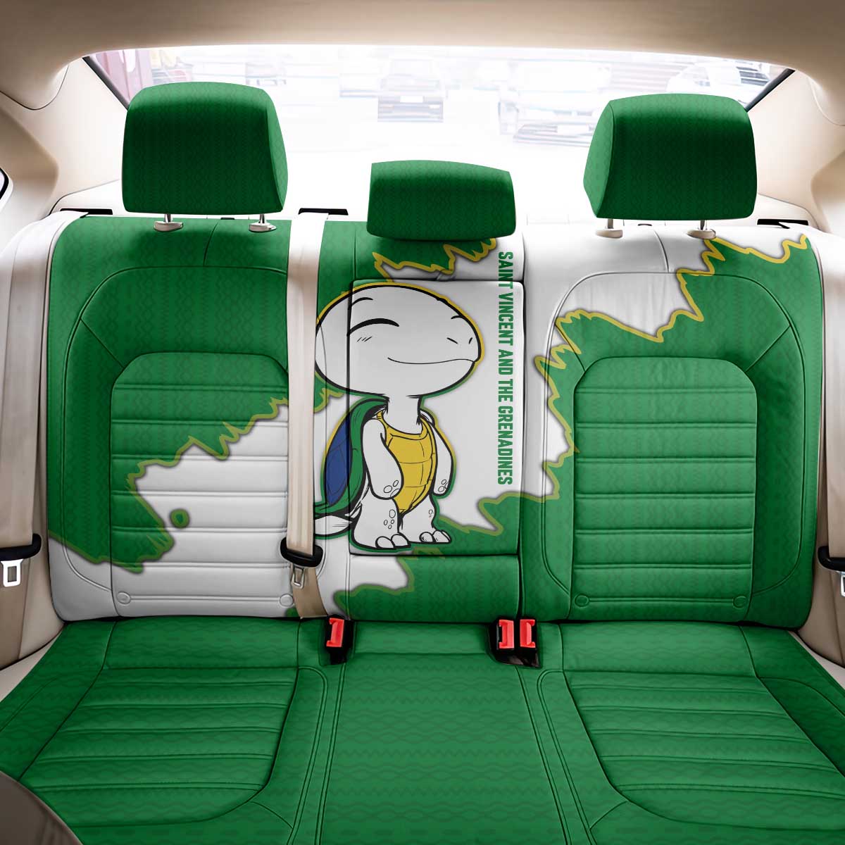 Saint Vincent and the Grenadines Turtle Back Car Seat Cover with Coat of Arms and Green Heritage Design - Wonder Print Shop