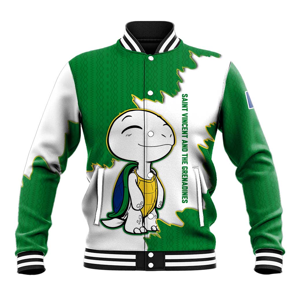 Saint Vincent and the Grenadines Turtle Baseball Jacket with Coat of Arms and Green Heritage Design - Wonder Print Shop